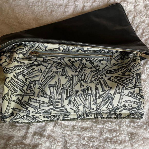 DOVE dark gray Leather Wristlet Clutch Bag Double o-ring zip 1960s 70s vintage